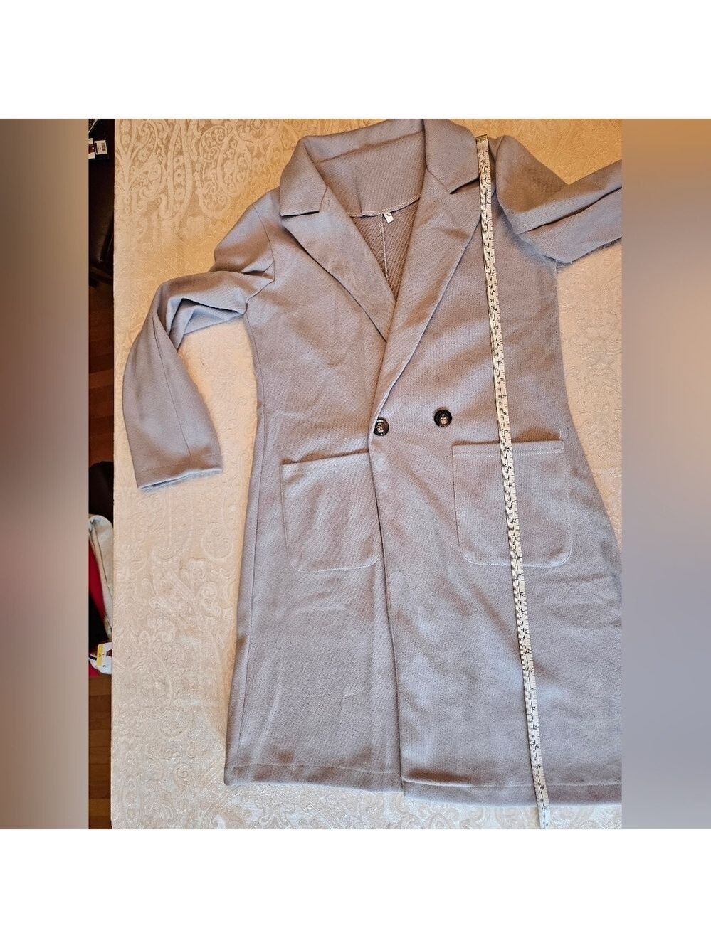 Size Large Chic Women's Lightweight Gray Knit Fabric Trench Coat, New in Bag - Picture 3 of 7